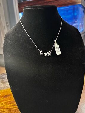 HUSTLE - Sterling Silver Natural Diamond Hustle Pendant Necklace Cable Chain